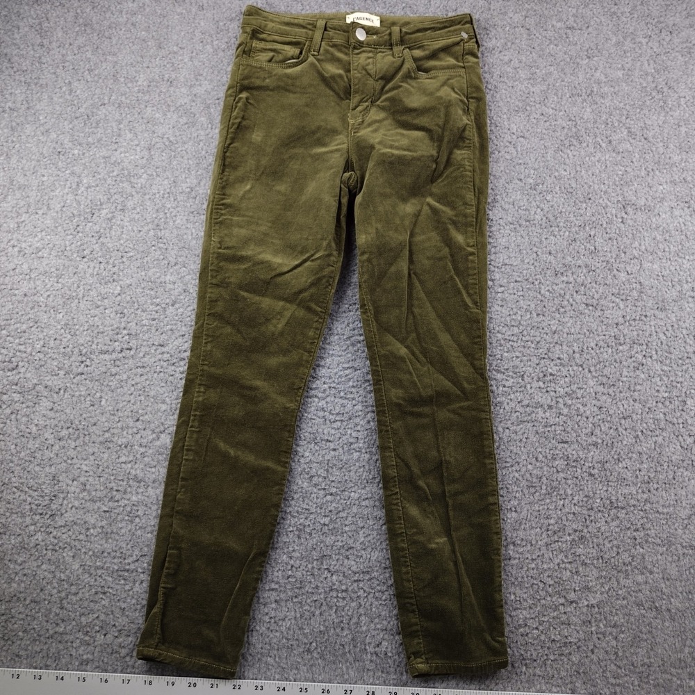 L'AGENCE Margot High Rise Skinny Pants 25 Ivy Green Corduroy Velvet EUC